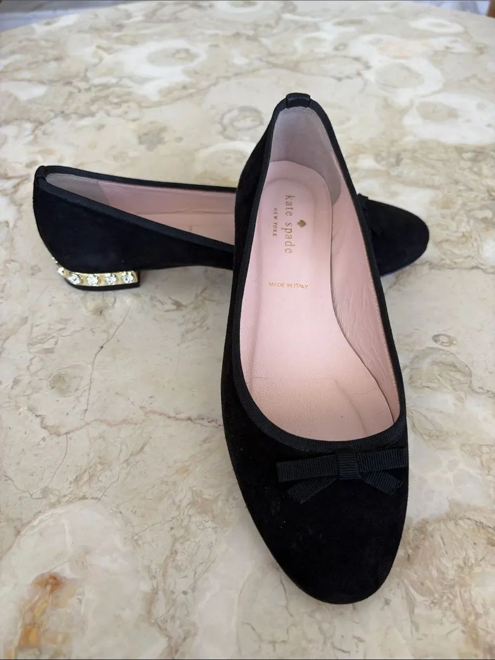Kate Spade New York Melia Suede Ballet Flats Rhinestones Heels Made in Italy